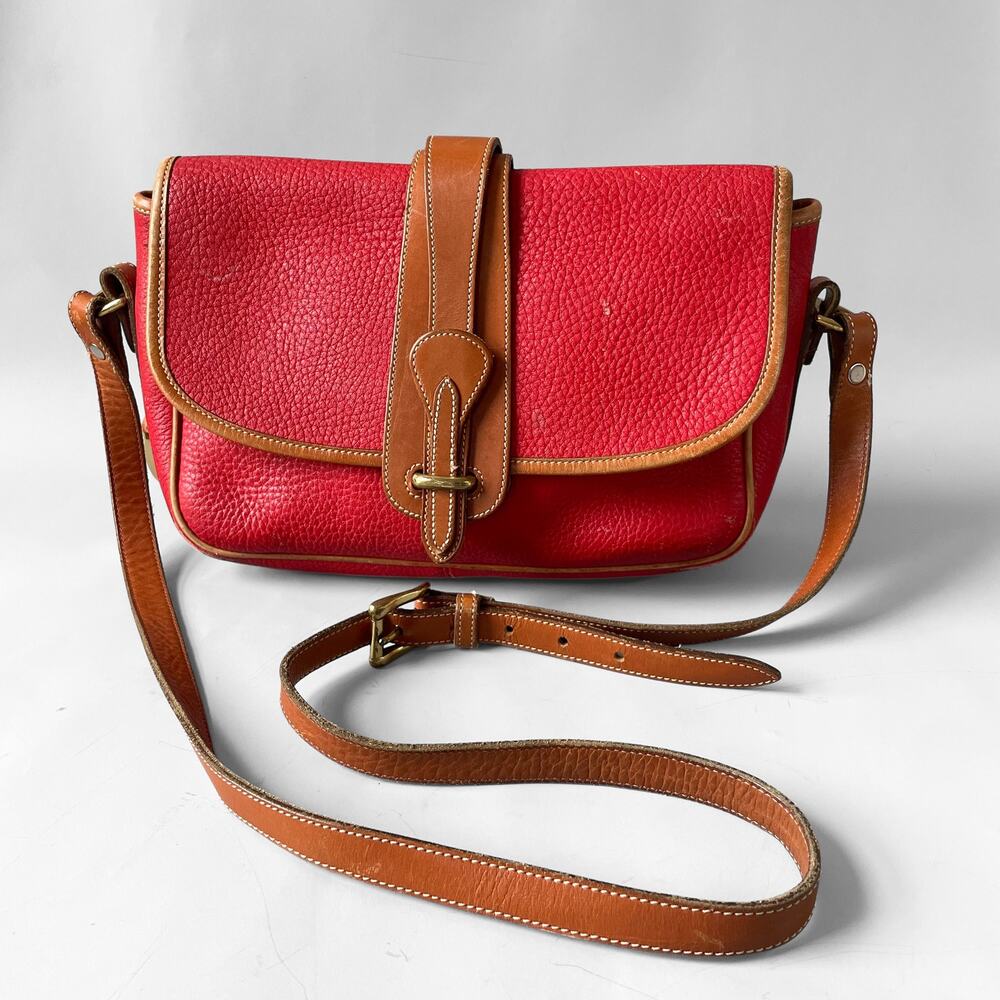 Vintage 80s DOONEY and BOURKE Pebbled Leather Crossbody Shoulder Bag Red